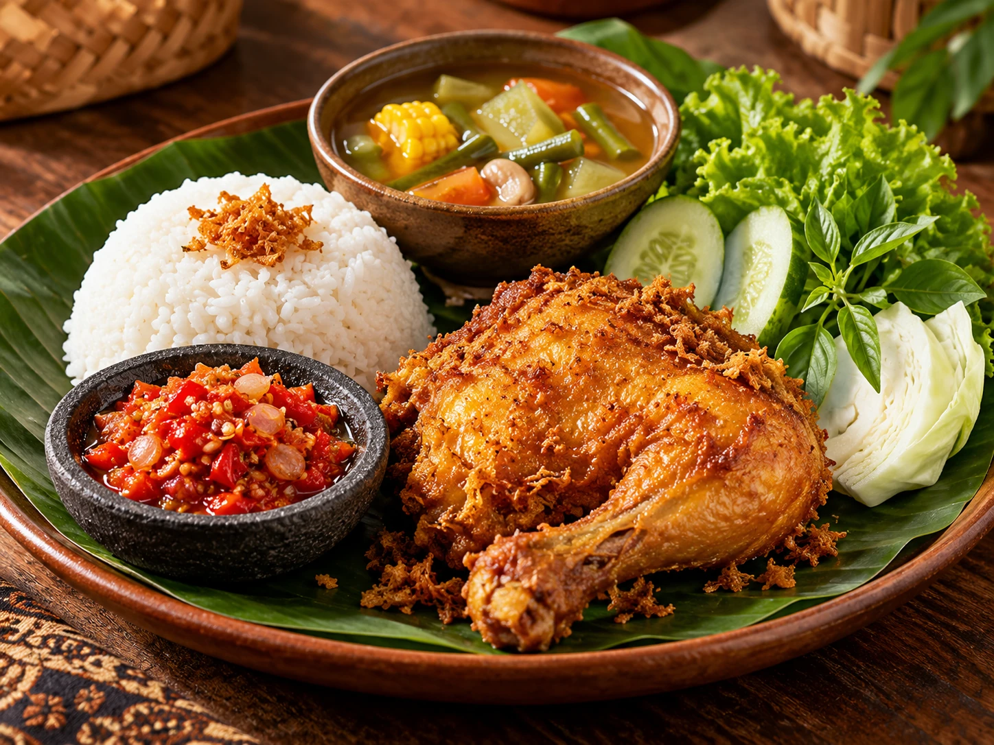 Paket 2 — Ayam Goreng + Nasi + Sayur Asem + Lalap + Sambel Bawang
