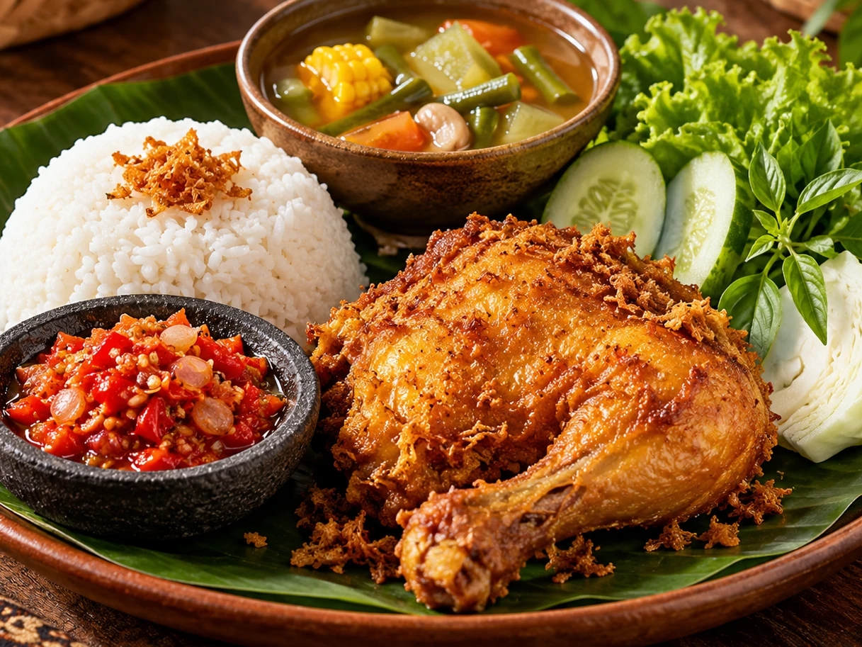 Ayam Goreng + Lalap + Sambel Bawang