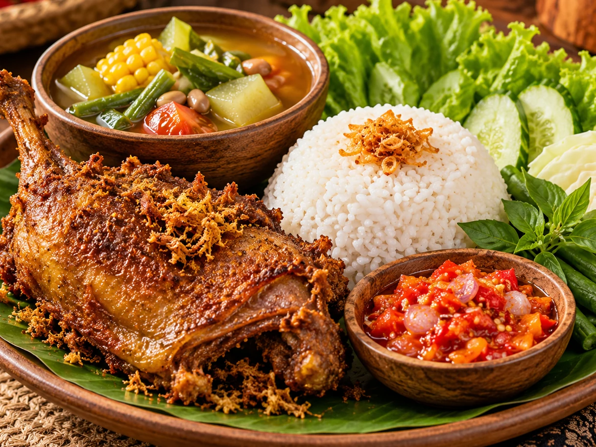 Bebek Rempah + Lalap + Sambel Bawang